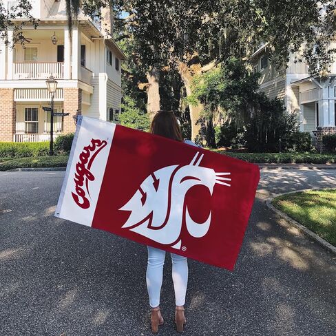 لافتات علم جامعة ولاية واشنطن من صبار الصحراء كوجر WSU Cougs Wazzu أعلام 100% بوليستر للاستخدام الداخلي والخارجي 3x5 (اسم الفريق) in Saudi Arabia
