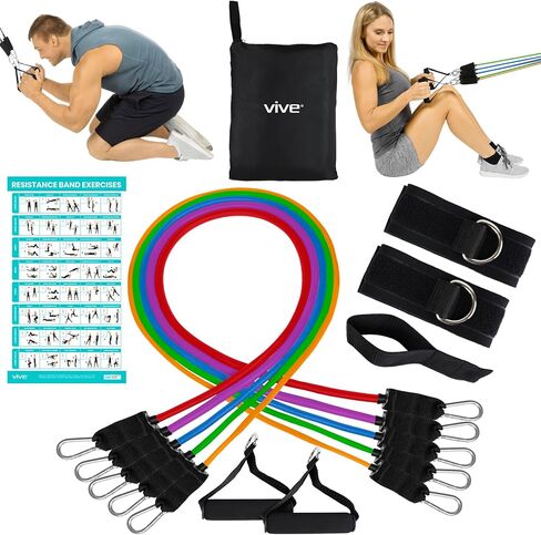 أربطة مقاومة Vive بمقابض (11 قطعة) - مجموعة أحزمة إعادة تأهيل أنبوبية - مرساة باب بكرة الكتف - شد من 2 إلى 70 رطل - معدات لياقة بدنية مرنة للتمرين المنزلي - علاج تدريبي للرجال والنساء in Saudi Arabia