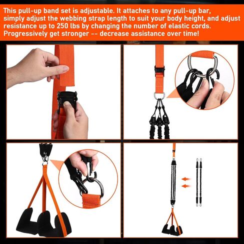 TOBWOLF 250lbs Pull up Assist Band System w/Foot Knee Support, Heavy Duty Anti Snap Chin Up Assistance Bands, Adjustable Pull Up Assist Elastic Resistance Band for Body Stretching Strength Training in Saudi Arabia