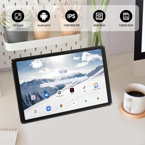 10.1 Inch Tablet, 8GB RAM 128GB ROM 1TB Expand, Android 13 Tablet， Octa-core Processor, 1280x800 IPS HD Touch Screen Tablet, Dual Camera, Bluetooth, 5000mAh Battery (Black) in Saudi Arabia