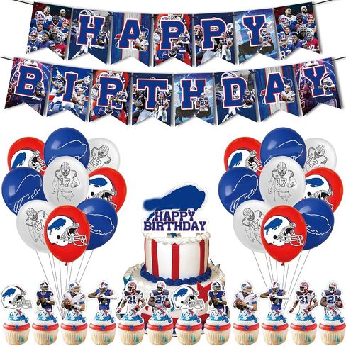 32 Pieces For Buffalo Rugby Team Theme Birthday Party Decorations,18 Balloons,12 Cupcake Toppers,Including 1 Happy Birthday Banner,for Kids Birthday Party Decorations in Saudi Arabia