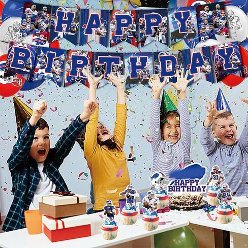 32 Pieces For Buffalo Rugby Team Theme Birthday Party Decorations,18 Balloons,12 Cupcake Toppers,Including 1 Happy Birthday Banner,for Kids Birthday Party Decorations in Saudi Arabia