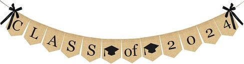 لافتة التخرج من فئة الخيش لعام 2024 - لا تحتاج إلى أعمال يدوية | لافتة زينة تخرج كلاسيكية ريفية لحفلات التخرج من الكلية ومستلزمات حفلات التخرج من المدرسة الثانوية 2024 in Kuwait