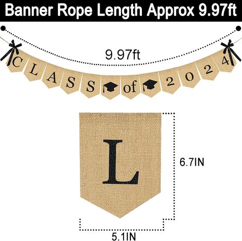 لافتة التخرج من فئة الخيش لعام 2024 - لا تحتاج إلى أعمال يدوية | لافتة زينة تخرج كلاسيكية ريفية لحفلات التخرج من الكلية ومستلزمات حفلات التخرج من المدرسة الثانوية 2024 in Kuwait