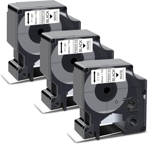 استبدال شريط الملصقات المتوافق مع Pristar لـ Dymo D1 53713 24 مم شريط كاسيت أسود على أبيض لـ Dymo LabelManager 450D 500TS Wireless PnP Label Marker LabelWriter 450 Duo، 1 بوصة × 23 قدم، 3 عبوات in Kuwait