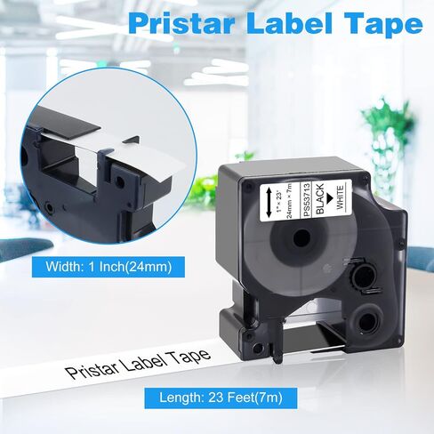 استبدال شريط الملصقات المتوافق مع Pristar لـ Dymo D1 53713 24 مم شريط كاسيت أسود على أبيض لـ Dymo LabelManager 450D 500TS Wireless PnP Label Marker LabelWriter 450 Duo، 1 بوصة × 23 قدم، 3 عبوات in Kuwait