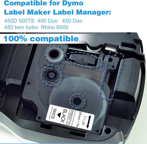 استبدال شريط الملصقات المتوافق مع Pristar لـ Dymo D1 53713 24 مم شريط كاسيت أسود على أبيض لـ Dymo LabelManager 450D 500TS Wireless PnP Label Marker LabelWriter 450 Duo، 1 بوصة × 23 قدم، 3 عبوات in Kuwait