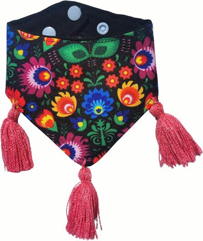 Nacho's Amazing Dog Bandanas - Multiple Patterns - Snap Buttons & Colorful Pompoms - Cute and Stylish Design - Soft and Durable Polyester - Handmade in Mexico (Bloomy Spring, Medium) in Saudi Arabia