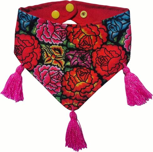 Nacho's Amazing Dog Bandanas - Multiple Patterns - Snap Buttons & Colorful Pompoms - Cute and Stylish Design - Soft and Durable Polyester - Handmade in Mexico (Bloomy Spring, Medium) in Saudi Arabia
