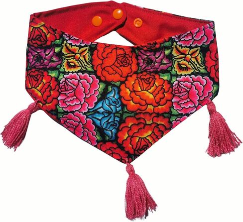 Nacho's Amazing Dog Bandanas - Multiple Patterns - Snap Buttons & Colorful Pompoms - Cute and Stylish Design - Soft and Durable Polyester - Handmade in Mexico (Bloomy Spring, Medium) in Saudi Arabia