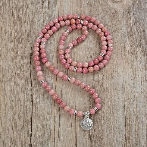 سوار مالا 108 خرزة مع حلية اللوتس وخرز حجري صغير 6 ملم (رودونيت) in Kuwait
