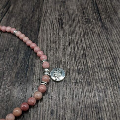 سوار مالا 108 خرزة مع حلية اللوتس وخرز حجري صغير 6 ملم (رودونيت) in Kuwait