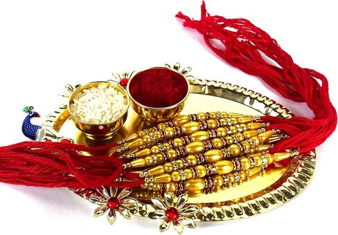 مجموعة من 12 راخي للأخوة موتي، خاتم خرز بتصميم الماس، مجموعة راخي التقليدية المصنوعة يدويًا مع رولي تشاوال، مجموعة هدايا راكشاباندان برو الهندية الاحتفالية in Kuwait