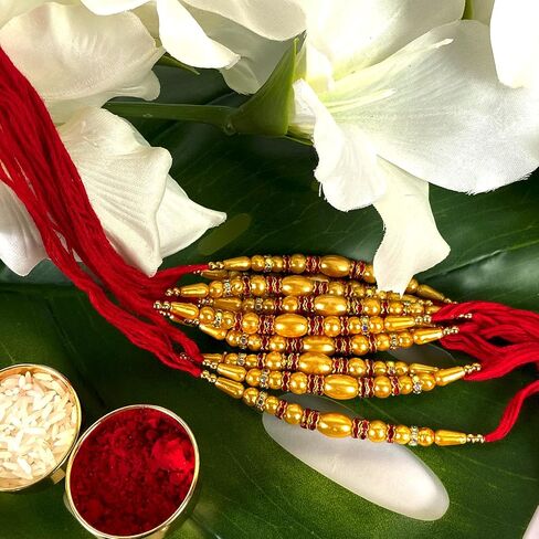 مجموعة من 12 راخي للأخوة موتي، خاتم خرز بتصميم الماس، مجموعة راخي التقليدية المصنوعة يدويًا مع رولي تشاوال، مجموعة هدايا راكشاباندان برو الهندية الاحتفالية in Kuwait