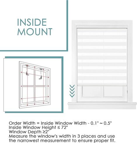 Homebox Zebra Blinds for Indoor Windows, Roller Window Shades, Light Filtering Sheer Privacy Light Control Mini Blinds, Easy to Install, 23" W x 72" H White in Kuwait