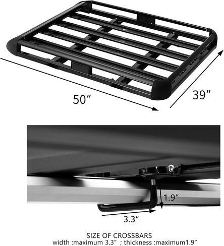 50" Roof Rack Rooftop Cargo Carrier Steel Basket,Universal Roof Rack Cargo Carrier for Pickup Truck,SUV,Black in Saudi Arabia