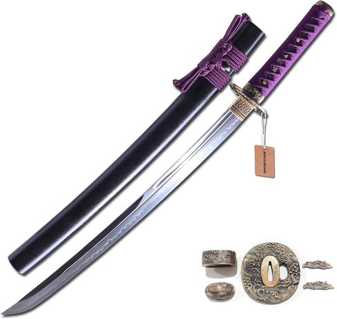 MURASAME Wakizashi Sword T10 Steel Clay Tempered Real Hamon Full Tang Very Sharp in Saudi Arabia