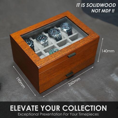 صندوق ساعة مع درج، حافظة عرض كبيرة لـ 8 ساعات ونظارات شمسية، هيكل من خشب الجوز الصلب in Kuwait