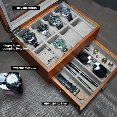 صندوق ساعة مع درج، حافظة عرض كبيرة لـ 8 ساعات ونظارات شمسية، هيكل من خشب الجوز الصلب in Kuwait