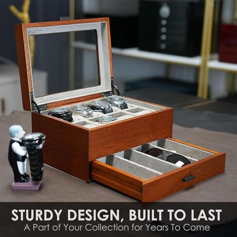 صندوق ساعة مع درج، حافظة عرض كبيرة لـ 8 ساعات ونظارات شمسية، هيكل من خشب الجوز الصلب in Kuwait