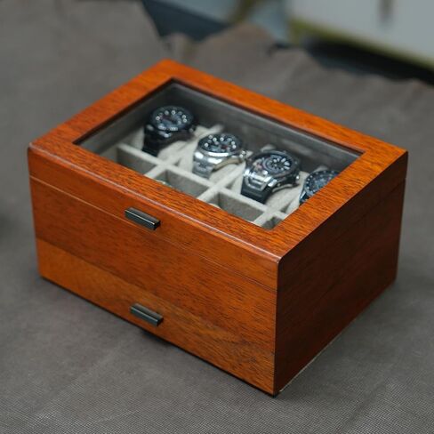 صندوق ساعة مع درج، حافظة عرض كبيرة لـ 8 ساعات ونظارات شمسية، هيكل من خشب الجوز الصلب in Kuwait