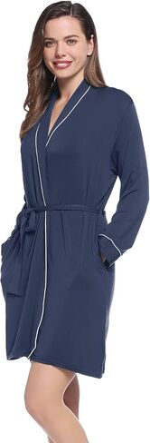 Womens Robe Short Summer Lightweight Long Sleeve Bathrobe with Pockets Viscose (Made from Bamboo) in Saudi Arabia