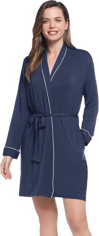Womens Robe Short Summer Lightweight Long Sleeve Bathrobe with Pockets Viscose (Made from Bamboo) in Saudi Arabia