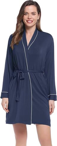 Womens Robe Short Summer Lightweight Long Sleeve Bathrobe with Pockets Viscose (Made from Bamboo) in Saudi Arabia