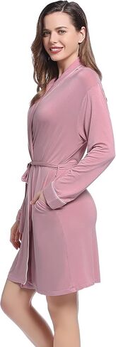 Womens Robe Short Summer Lightweight Long Sleeve Bathrobe with Pockets Viscose (Made from Bamboo) in Saudi Arabia