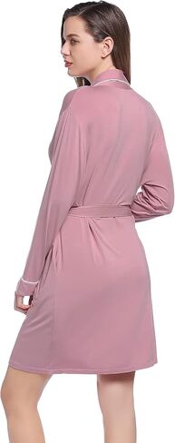 Womens Robe Short Summer Lightweight Long Sleeve Bathrobe with Pockets Viscose (Made from Bamboo) in Saudi Arabia