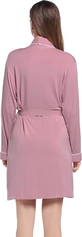 Womens Robe Short Summer Lightweight Long Sleeve Bathrobe with Pockets Viscose (Made from Bamboo) in Saudi Arabia