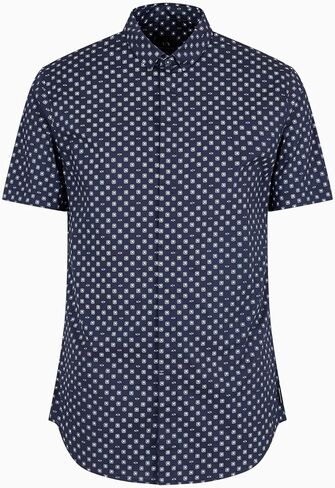 A｜X ARMANI EXCHANGE Men's Short Sleeve Micro Print Button Down Shirt. Slim Fit in Saudi Arabia