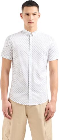 A｜X ARMANI EXCHANGE Men's Short Sleeve Micro Print Button Down Shirt. Slim Fit in Saudi Arabia
