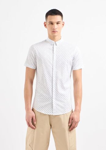 A｜X ARMANI EXCHANGE Men's Short Sleeve Micro Print Button Down Shirt. Slim Fit in Saudi Arabia