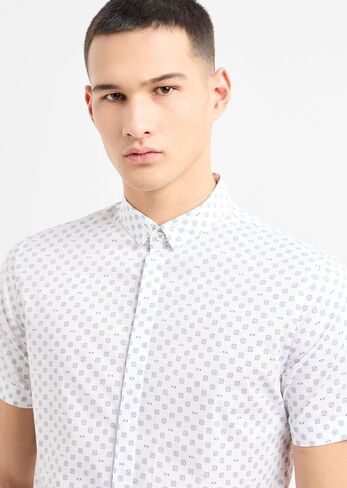 A｜X ARMANI EXCHANGE Men's Short Sleeve Micro Print Button Down Shirt. Slim Fit in Saudi Arabia