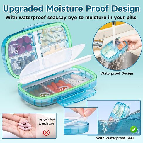 منظم حبوب الدواء للسفر من دافيكي، موزع حبوب الدواء الأسبوعي مرة واحدة في اليوم، صندوق حبوب كبير، حافظة حبوب دواء مقاومة للرطوبة مكونة من 8 أقسام، حامل حبوب محمول للأدوية والمكملات الغذائية والفيتامينات (أسود) in Kuwait