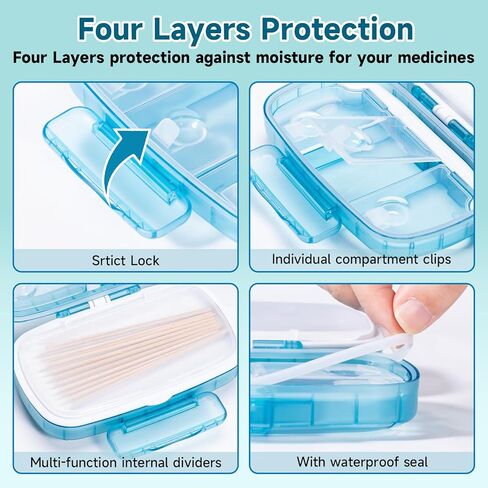 منظم حبوب الدواء للسفر من دافيكي، موزع حبوب الدواء الأسبوعي مرة واحدة في اليوم، صندوق حبوب كبير، حافظة حبوب دواء مقاومة للرطوبة مكونة من 8 أقسام، حامل حبوب محمول للأدوية والمكملات الغذائية والفيتامينات (أسود) in Kuwait