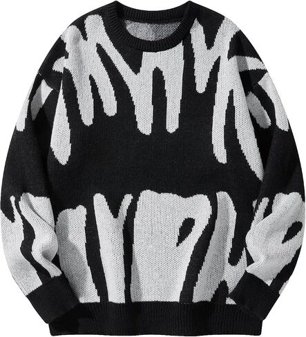 SHENHE Men's Graphic Crewneck Long Sleeve Sweater Drop Shoulder Knit Pullover Sweater Top in Saudi Arabia