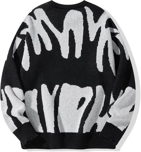 SHENHE Men's Graphic Crewneck Long Sleeve Sweater Drop Shoulder Knit Pullover Sweater Top in Saudi Arabia