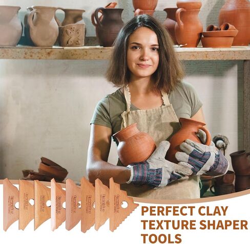 Triangle Pottery Ribs & Pottery Trimming Tools 8Pcs Set :2 Foot Shaper Tools+6 Clay Texture Ribs.Innovative Pottery Rib & Pottery Trimming Tools- Practical Solid Beech Wood Pottery Ribs. in Saudi Arabia