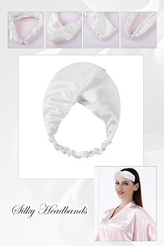 مجموعة أرواب كيمونو قصيرة حريرية من الساتان للسيدات مع قناع للعين ورباط شعر وحلقة شعر لحفلات الزفاف ورداء سبا in Kuwait