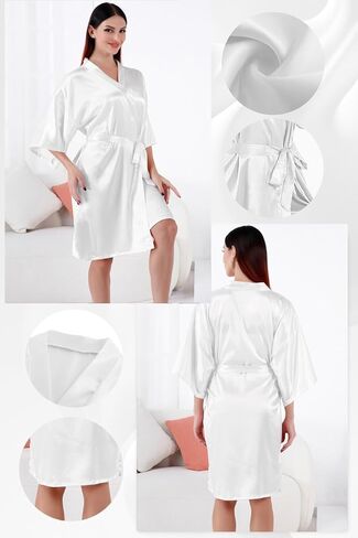 مجموعة أرواب كيمونو قصيرة حريرية من الساتان للسيدات مع قناع للعين ورباط شعر وحلقة شعر لحفلات الزفاف ورداء سبا in Kuwait