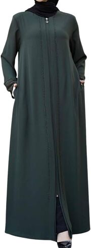 Women's Abaya Lace Applique Long Sleeve Floor Length Zipper Floor Length Turkey Islamic Fashion (Green, S) in Kuwait