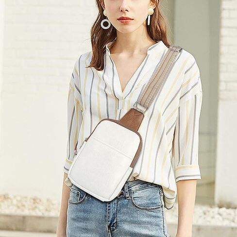 Sling Bag for Women Crossbody Bags PU Leather Fanny Pack Chest Bag for Women Trendy with Adjustable Strap (White) in Saudi Arabia