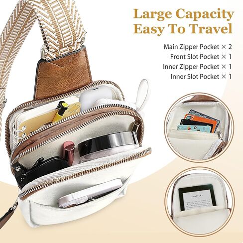 Sling Bag for Women Crossbody Bags PU Leather Fanny Pack Chest Bag for Women Trendy with Adjustable Strap (White) in Saudi Arabia