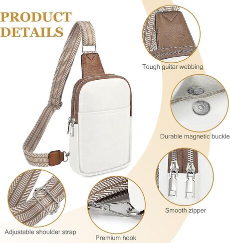 Sling Bag for Women Crossbody Bags PU Leather Fanny Pack Chest Bag for Women Trendy with Adjustable Strap (White) in Saudi Arabia