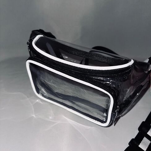 Clear Waist Pack - Clear Fanny Pack Stadium Approved, Adjustable Fanny Pack with Long Strap, 0.4mm PVC with 15" Extender, Reflective, Large to Plus Size Waist, Black in Saudi Arabia