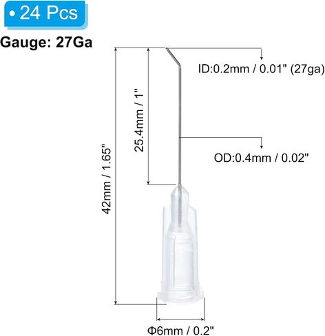 PATIKIL 27Ga × 1 بوصة نصائح إبرة الاستغناء، 24 قطعة الفولاذ المقاوم للصدأ 45 درجة قبل عازمة الغراء أنبوب إبرة حادة مع قفل Luer لقضيب زيت الغراء، أبيض in Kuwait