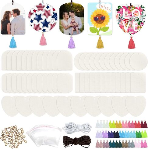 ZOCONE 50 Pcs Sublimation Air Fresheners Blanks with Bags Tassels Elastic Rope, White Felt Sublimation Blanks Bulk for Car and Home Hanging Air Freshener, 5 Shapes Fragrant Sheets (50 PCS 5 Shape) in Saudi Arabia