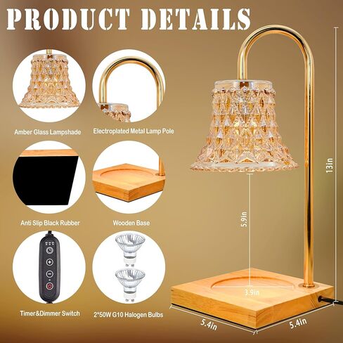 مصباح تدفئة الشموع، سخان شموع كهربائي مع مؤقت، ضوء شمعة خافت، جهاز صهر الشموع الكهربائي، متوافق مع الشموع الصغيرة والكبيرة، حاملات شموع عطرية لتزيين المنزل، ذهبي in Kuwait